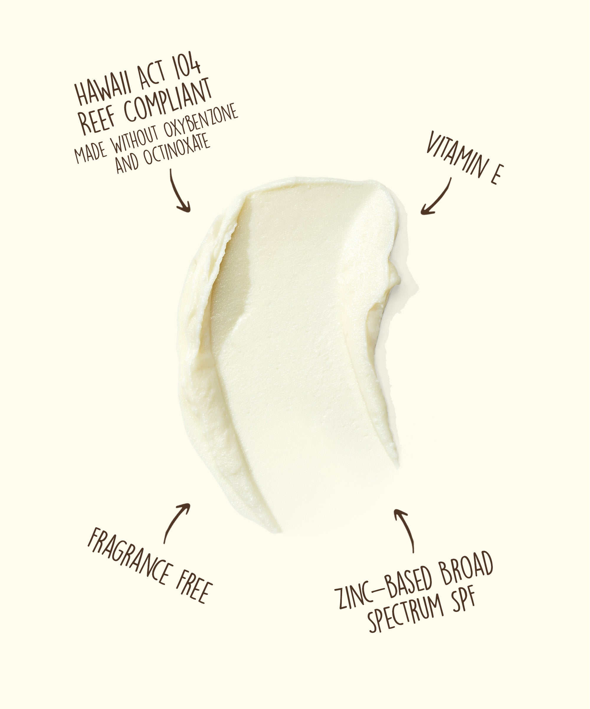 White cream with text highlighting its features on a white background