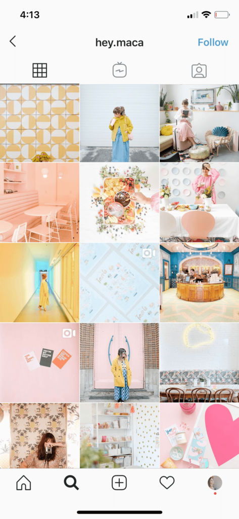 Screenshot of Instagram 9-grid with winter wizard, peach, and yellows