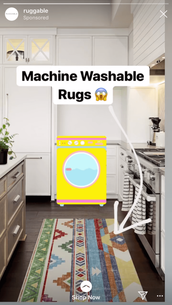 Ruggable highlights their products in an Instagram Story