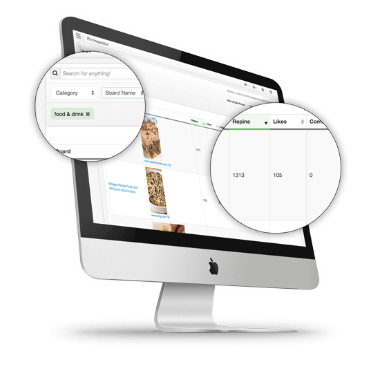 Actionable Pinterest analytics include individual Repin counts, filtering and interest heatmaps in the Tailwind dashboard.